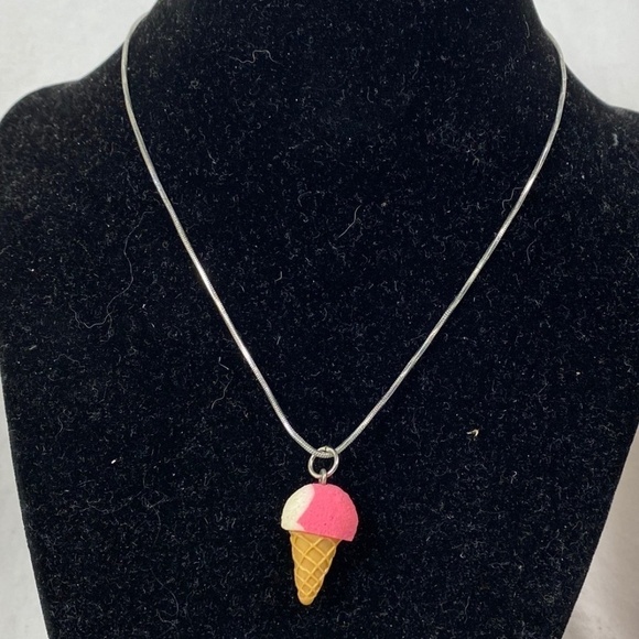 Cute Ice Cream Cone Necklace on Silver Chain - Picture 1 of 1